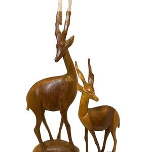 Vintage Pair of Wooden Antelope/Gazelles Handcarved in Kenya Sculptures